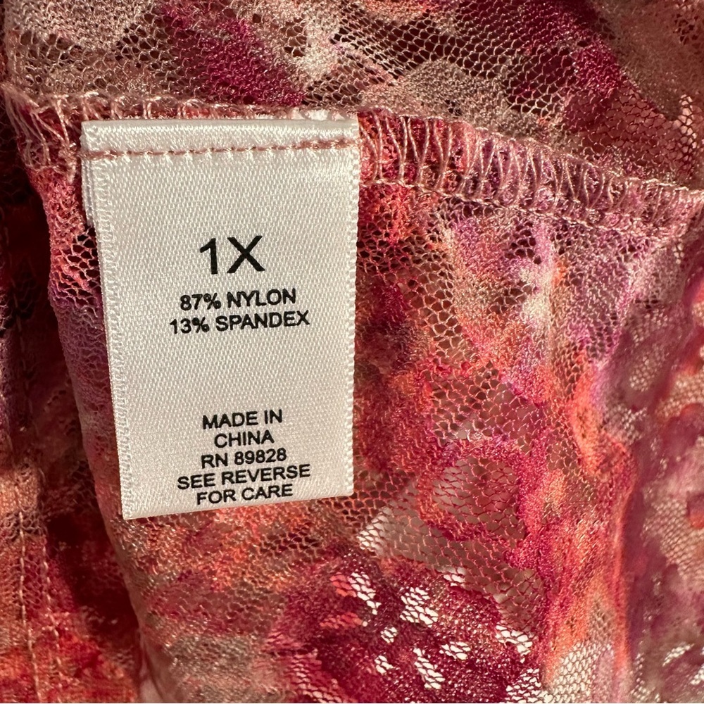 Romantic Pink and Red Sheer Floral Lace Women's Blouse - Picture 5 of 8